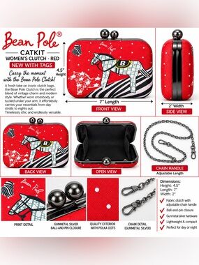 BEAN POLE CATKIT HORSE CLUTCH BAG - RED (NEW WITH TAGS) A29